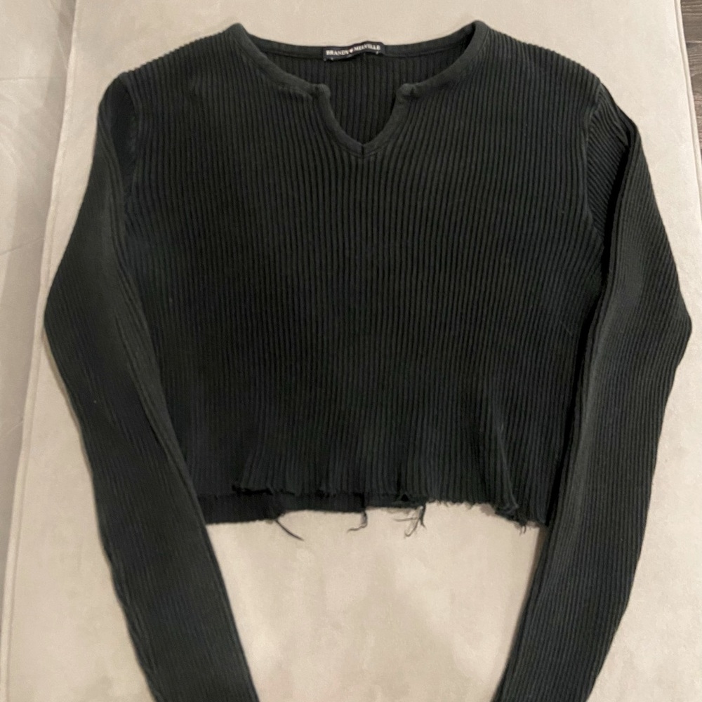 Brandy Melville black ribbed v notch top